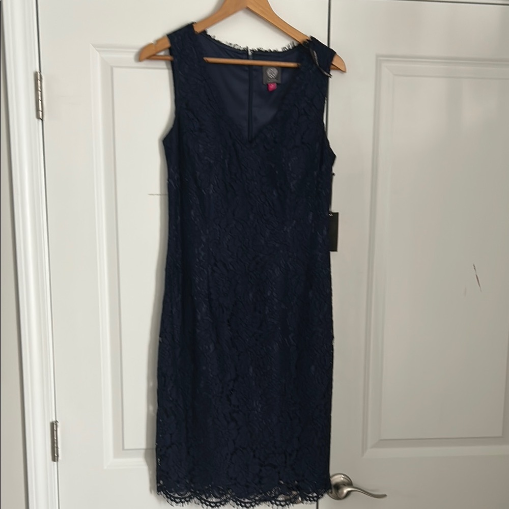 Vince Camuto Black Sheath Midi Dress V-Neck Sleeveless